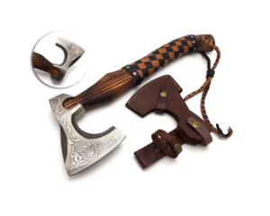 มีดโทมาฮอว์ก Jahangir Enterprise รุ่น JE-AX-601 น้ำหนัก 1 ปอนด์ ทำจากเหล็กดามัสกัสคาร์บอนสูง 1095 เกรด DIY ด้ามไม้โรสวูดลายนูน สำหรับงานอุตสาหกรรม - Product Image 1