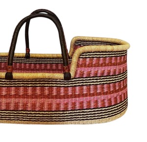 Maker modern black leather handle pink and brown high <b>wall</b> seagrass changing <b>basket</b> combined with rattan changing kid <b>basket</b> - Product Image 3