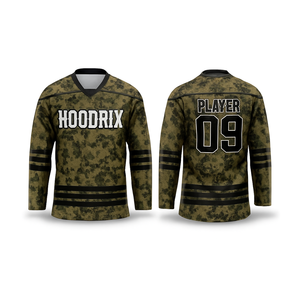 Maillots de hockey sur glace personnalisés en sublimation avec tissu en maille polyester respirant, logo d'équipe brodé en twill et col en V - Product Image 1