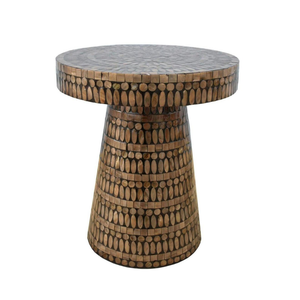 Mesa Redonda de Capiz Blanca Hecha a Mano con Patrón de Hojas, Mesa Decorativa de Mosaico de Conchas para Sala de Estar, Muebles para el Hogar, Estilo Mayorista - Product Image 4
