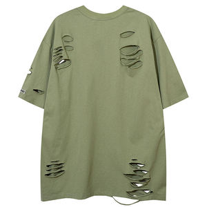 เสื้อยืดฮิปฮอปผู้ชายแบบขายส่ง สั่งทำได้ ทรงใหญ่ ขาดๆ แบบดิสเทรส คุณภาพสูง เสื้อยืดแขนสั้นลำลองสำหรับผู้ชาย - Product Image 4