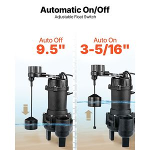 Bomba sumergible para aguas residuales/efluentes de 3/4 HP y 6000 GPH, de hierro fundido, con interruptor de flotador automático con cable y salida NPT de 2 pulgadas - Product Image 5