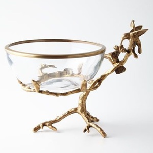Bol en verre de luxe avec base en métal doré, bol à fruits décoratif, centre de table, base en feuille, décoration d'intérieur - Product Image 3