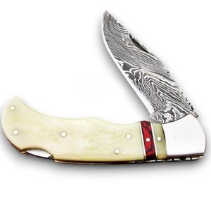 Custom Damascus Folding Knives Handmade <b>Steel</b> Blade with Polished Metal Bolster Wooden Handle for <b>Outdoor</b> Hunting Camping Pocket - Product Image 2