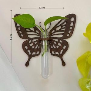 Vase mural papillon en bois, support de fleurs suspendu, étagère murale décorative pour salon, chambre à coucher, présentoir d'angle - Product Image 3