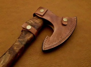 Hache tactique artisanale en acier inoxydable, très tendance, avec manche en bois et étui en cuir, pour fendre du bois et la survie - Product Image 6