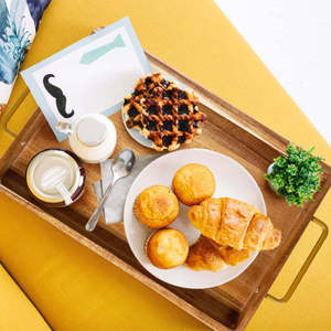 Bandeja Rectangular de Madera de Acacia de Alta Calidad para Servir Alimentos, Desayuno, Postres, con Asa de Metal - Product Image 5