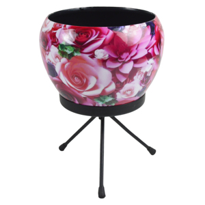 Jardinière à support au design unique, martelée à la main, ronde, sur support métallique, pour la décoration du jardin et de la maison - Product Image 4