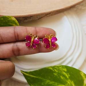 24K Gold Plated Butterfly Stud Earrings with Pearl and Diamond Accents - Product Image 2