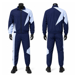 Survêtement sportif pour homme bleu marine et blanc à blocs de couleur, manches longues, fermeture éclair sur le devant, coupe classique, idéal pour le printemps - Product Image 1