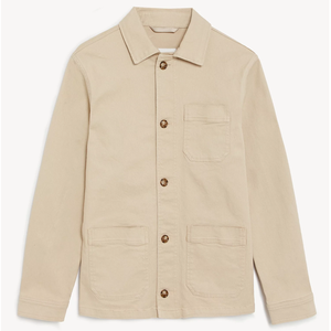 Chemise-veste en toile beige pour homme, col rabattu, simple boutonnage, style workwear, coupe classique, couleur unie, fermeture boutonnée, automne - Product Image 1