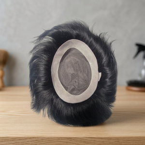 Taz <b>Men</b> Indian Remy Human <b>Hair</b> Toupee Natural Wave Water Wave Pre-Looped Mono Base Wig Cap Black Waterproof Eco-Friendly - Product Image 1