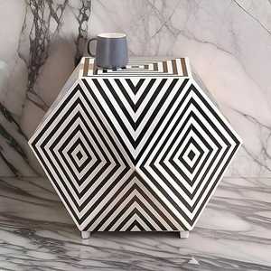 Belladec Modern Antique Bone Inlay <b>Console</b> Stool with Striped <b>Black</b> Design Delhi for Bedroom Living Room Home Use Warranty N/A - Product Image 1
