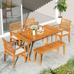 Set da Pranzo da Esterno in Legno di Acacia da 6 Pezzi con Foro per Ombrellone - Product Image 6