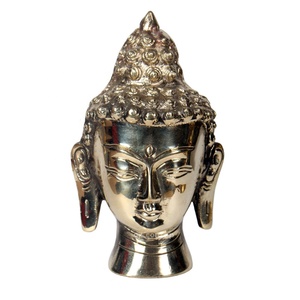 Estatua de Cabeza de Buda de Latón Grabada de Imitación Antigua - Escultura Metálica Tallada Coleccionable de Nepal, Marca Asterisk - Product Image 1