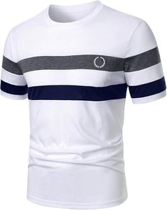 T-shirt à manches courtes rayé blanc pour homme avec logo sur le devant, col rond décontracté, coupe ajustée, en jersey de coton - Product Image 6