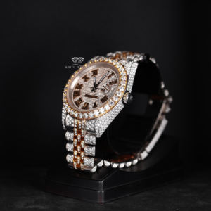 Reloj de Lujo con Diamantes Moissanite, Esfera Romana, Dos Tonos Amarillo y Blanco, Brazalete Jubilee, Estilo Hip Hop, Acero Inoxidable - Product Image 3