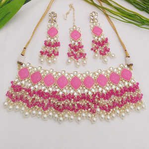 Jewelemarket collar de gargantilla de cuentas y piedra Kundan Rosa chapado en oro 12162341PK joyería fina exquisita - Product Image 1