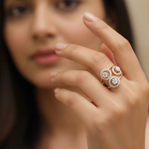 แหวนทองประดับเพชรทรงคลัสเตอร์ ดีไซน์วงกลมสามชั้น สำหรับผู้หญิง เครื่องประดับงานแต่งงานและงานเลี้ยงสุดหรู - Product Image 5