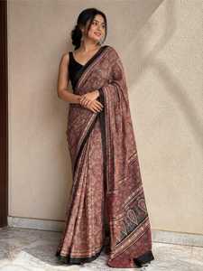 Sari en soie modale de qualité supérieure Ajrakh, collection de vêtements de soirée de créateurs - Product Image 2