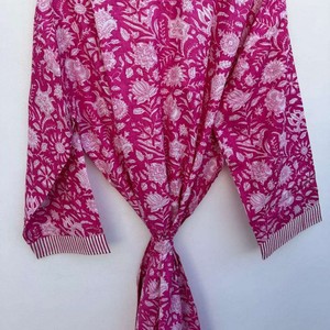 Bata Kimono Larga con Estampado Floral para Mujer, 100% Algodón, Ropa Casual para Estar en Casa, Cuello Redondo, Manga Larga, para Primavera - Product Image 2