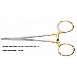 Porte-aiguilles manuel Hegar-Baumgartner TC 13/14 cm en acier inoxydable avec inserts en carbure de tungstène, certifié CE Classe II, garantie 1 an - Product Image 1