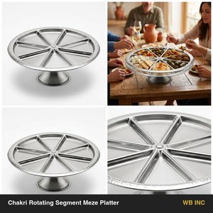 Plato de Aperitivos Hecho a Mano de Acero Inoxidable SS304, 46 cm, Ovalado, Diseño de Rayos de Espejo Satinado, Segmento Giratorio Chakri, para Decoración del Hogar y Uso en Hoteles - Product Image 6