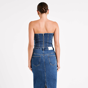 Nouveaux ensembles 2 pièces en jean sexy pour femmes, hauts bustier en denim, style coréen, collection hiver, prix de gros bas, OEM - Product Image 2