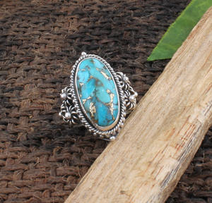 Bague en argent sterling 925 avec turquoise bleue naturelle sertie clos, cadeau classique pour mariage et fête, bijoux pour femme - Product Image 1