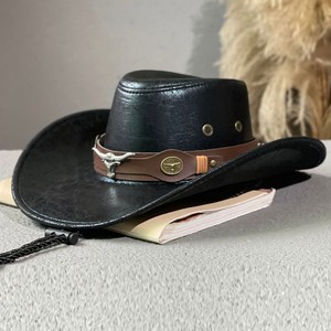 Jimieson Apparel Cowboy Leather <b>Hat</b> Brown Wide Brim Unisex Four Seasons Adjustable Outdoor Casual Quick Dry Breathable Western - Product Image 4