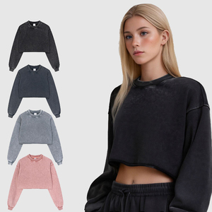 Crop top de haute qualité en coton 380GSM, streetwear Y2K, logo personnalisé, sweat-shirt court lavé, sweat-shirts pour femmes, sweats à capuche - Product Image 1