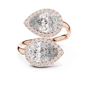Bague de fiançailles unisexe Toi et Moi en or massif 18 carats avec deux diamants de laboratoire taille poire, couleur E, pureté VVS VS, et bande pavée - Product Image 5