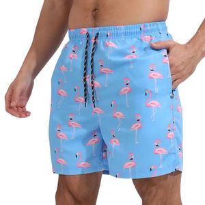 Professional Pink Flamingo Print Striped Unisex Swimming <b>Shorts</b> Beach Wear Quick Dry Anti-UV Custom Logo Design Board <b>Shorts</b> - Product Image 2