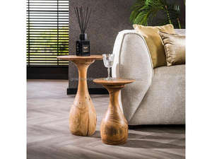 Solid Wood Nesting <b>Side</b> <b>Tables</b> <b>Set</b> of 2, Modern Sculptural Wooden Accent <b>Tables</b> for Living Room & Bedroom Modern Wooden Nesting - Product Image 5