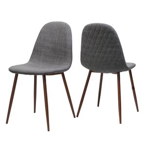 Set di 2 sedie da pranzo in tessuto grigio chiaro stile Mid-Century con gambe in metallo finitura noce scuro - Product Image 2