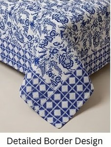 Juego de Sábanas de Algodón Estampadas a Mano con Diseños Indios |   Ropa de Cama Jaipuri Floral Azul de Lujo Ligero, Duradera, 200 Hilos |   Juego de 3 Piezas para el Hogar al por Mayor - Product Image 3