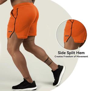 High Quality Solid Quick Dry Breathable Casual GymWear WorkWear Cotton/Polyester Plain Color <b>Elastic</b> Waist Men's Fitness Shorts - Product Image 4