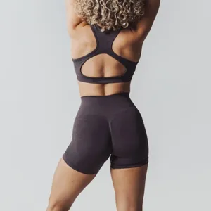Womens 2 Piece Workout Set High Waist Biker Shorts Crop Top <b>Racerback</b> Sport <b>Bra</b> Solid Color Spandex Yoga Gym Exercise Activewear - Product Image 5