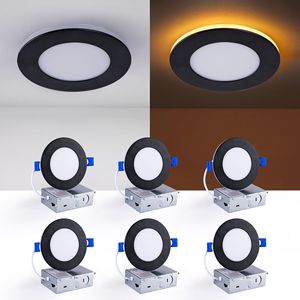 Lot de 6 spots LED encastrables noirs de 4 pouces, dimmables, 3000K, 800LM, 9W, ultra-minces, sans boîtier - Product Image 1