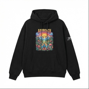 Sweat à capuche pour homme, coupe oversize, en coton, imprimé, avec poche avant, style décontracté, automne, noir - Product Image 1