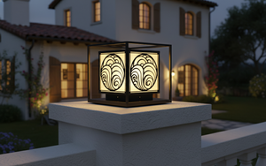 Modern Wave Design Pier Mount Light, 12-inch Rust-proof Black Steel Outdoor Pillar <b>Lantern</b>, Warm Villa Gate <b>Lamp</b> IP65 AC22V - Product Image 6