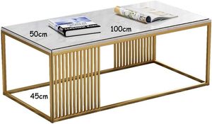 Rectangular White Natural Marble with Grey Grains Coffee <b>Table</b> with Geometric Straight Strips Steel Base - Product Image 4