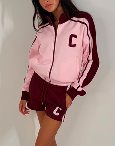 <b>Zip</b> <b>Up</b> Sweatshirt And Shorts Tracksuit Lounge Set Sporty Lightweight Polyester / Cotton Women's Sets Polyester/Cotton 280 GSM - Product Image 6