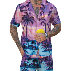 Conjunto de Camisa de Manga Corta con Estampado Tropical y Pantalones Cortos a Juego para Hombre, Estilo Casual de Verano para Vacaciones, Conjunto de Dos Piezas - Product Image 1