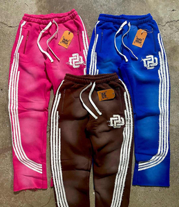 Wholesale Custom Trousers Embroidered Logo Loose Vintage Streetwear Men's Rhinestones <b>Flared</b> Sweatpants Stacked Joggers Trousers - Product Image 4