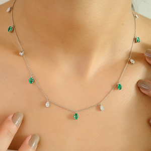 Custom Design Manufacturer Natural Emerald & Diamond 14K Pure White Gold <b>Stacking</b> Charm Chain <b>Necklace</b> Birthstone Jewelry - Product Image 2