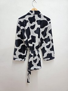 Abstract Floral Print Velvet <b>Kimono</b> 100% Cotton Long Sleeves Luxury Robe Morning Tea Coat - Product Image 6