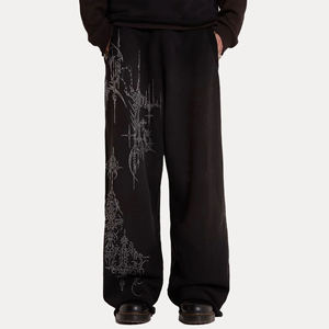 Pantalon large noir gothique brodé pour homme, taille élastique avec cordon de serrage, décontracté, pour l'automne - Product Image 4