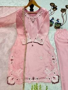 Conjunto de Kurta y Palazzo Rosa Bordado para Mujer con Dupatta, Ropa Étnica de Diseñador, Traje de Fiesta, Salwar Indio, Atuendo Tradicional - Product Image 3