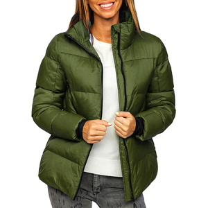 Women's <b>Burgundy</b> Quilted <b>Puffer</b> <b>Jacket</b> Stand Collar Full Sleeve Zipper Closure Winter <b>Jacket</b> Regular Length Solid Color - Product Image 2
